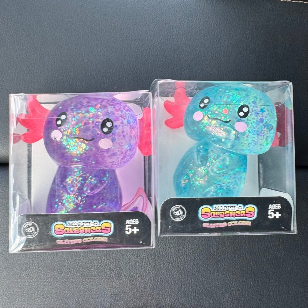 Morph-O Squashers Glitter Axolotl Squishy Set Purple & Blue Malt Fidget Toys NEW